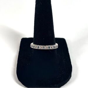 Rhodium-plated sterling silver partial infinity band w  topaz & white sapphires